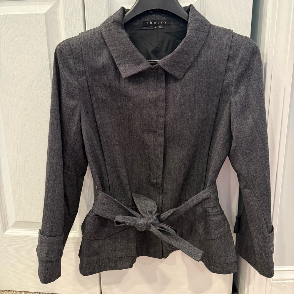Theory Women's Charcoal Belted Wool Blend Blazer